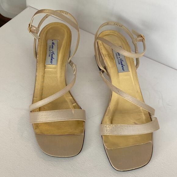 Marc Andrew Strappy Gold Shimmer Dressy Sandals with Chunky Heel Sz 9M - Picture 3 of 9